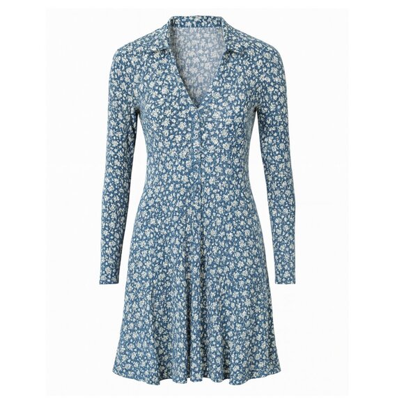 American Eagle Outfitters Dresses & Skirts - American Eagle Blue Floral Long-Sleeved Shirt Dress Large